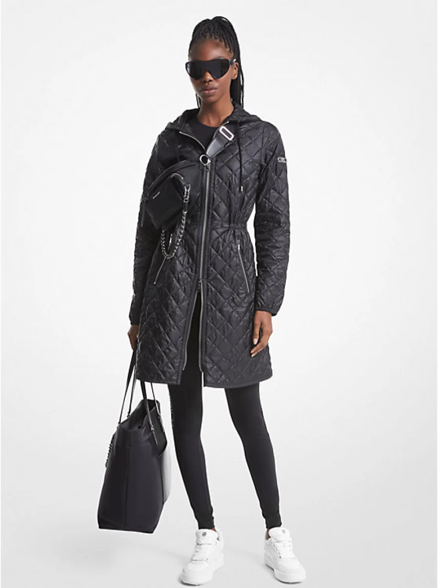 Michael Kors Women's Waxed Quilted Satin Hooded Jacket