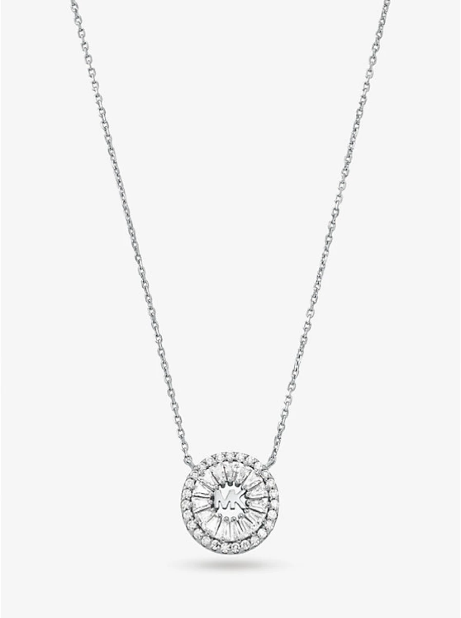 Michael Kors Women's Sterling Silver Necklace with Precious Metal Plating, Halo & Pavé Stone Accents