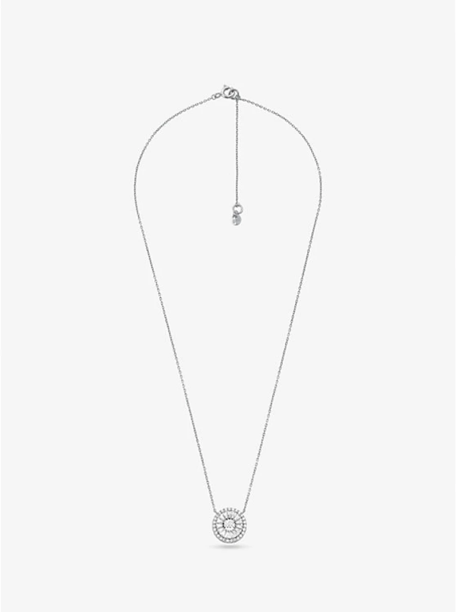 Michael Kors Women's Sterling Silver Necklace with Precious Metal Plating, Halo & Pavé Stone Accents