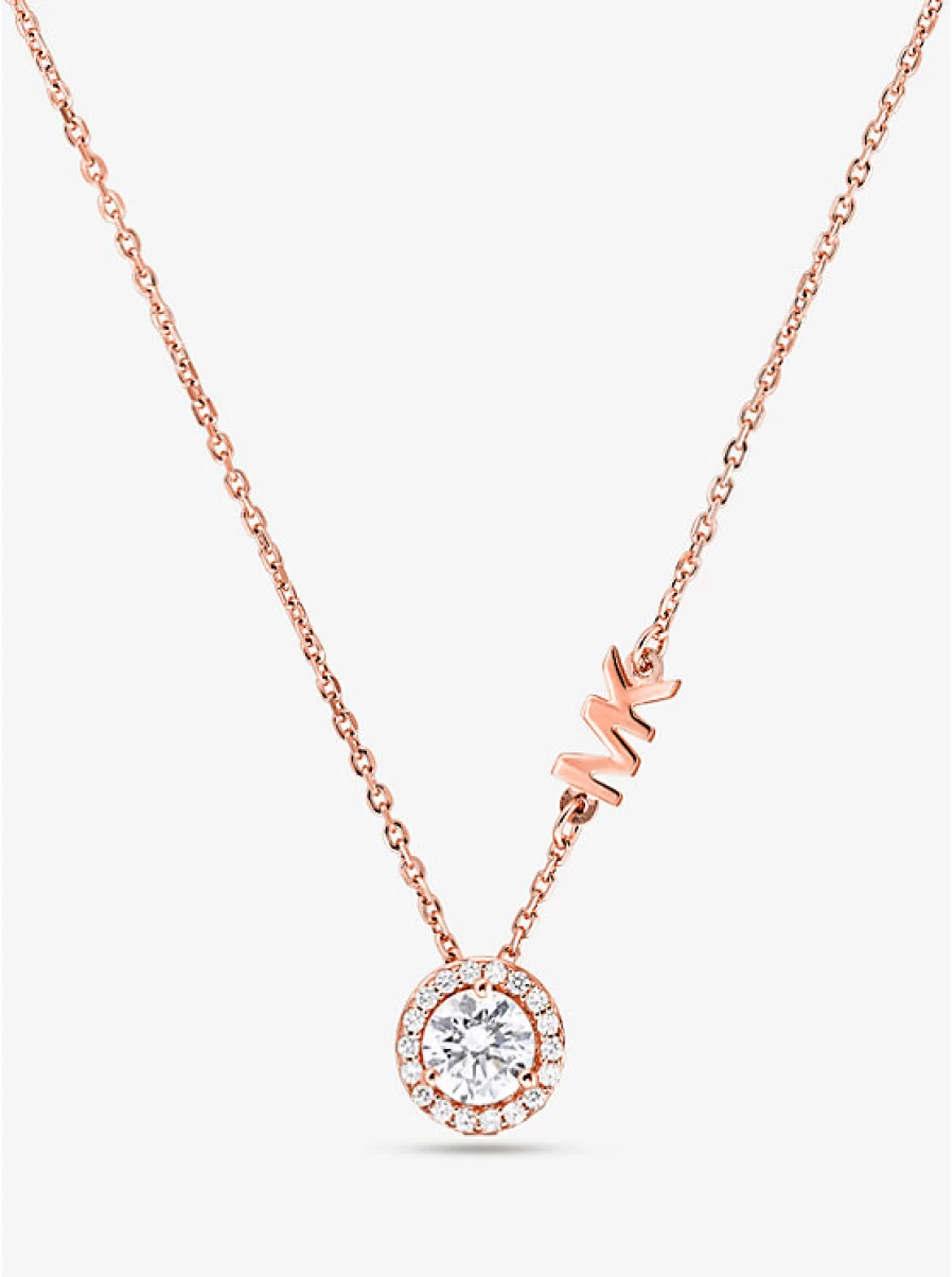 Michael Kors Women's Sterling Silver Necklace with Precious Metal Plating, Halo & Pavé Stone Accents