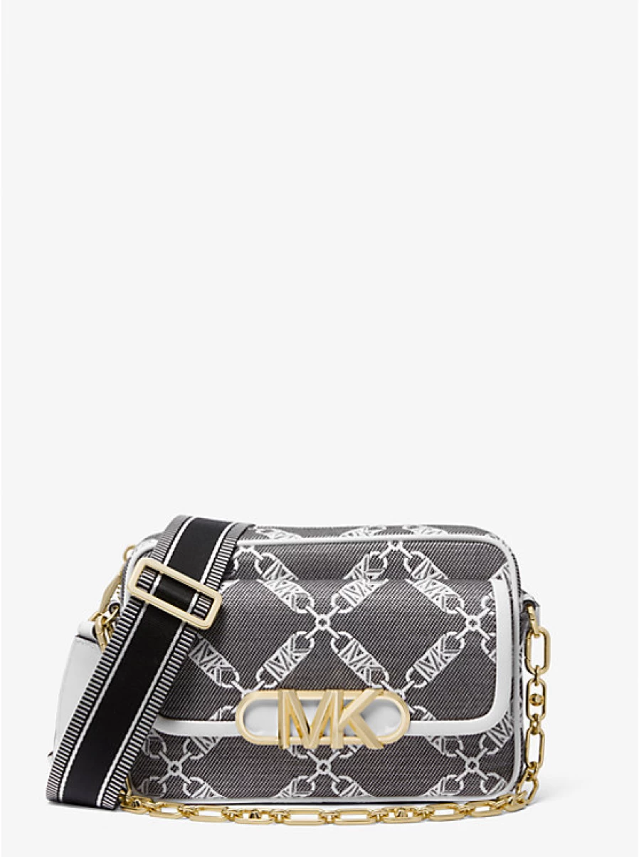 Michael Kors Women's Empire Logo Jacquard Shoulder Bag - Parker Mid-Size Crossbody Purse