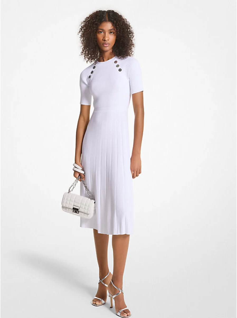 Michael Kors Women's Ribbed Stretch Knit Midi Dress - Slim Fit Bodycon Style