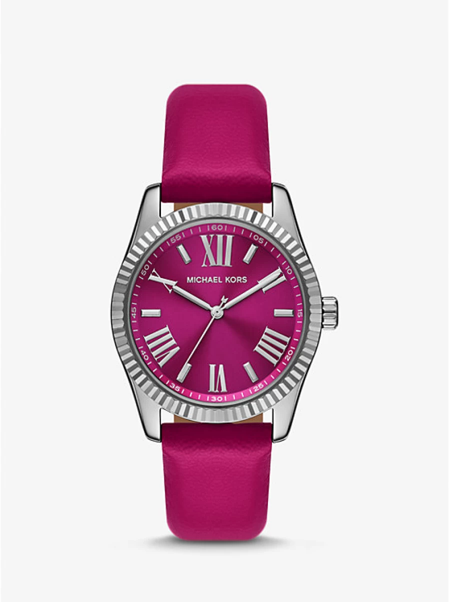 Michael Kors Women's Lexington Silver-Tone Leather Strap Watch