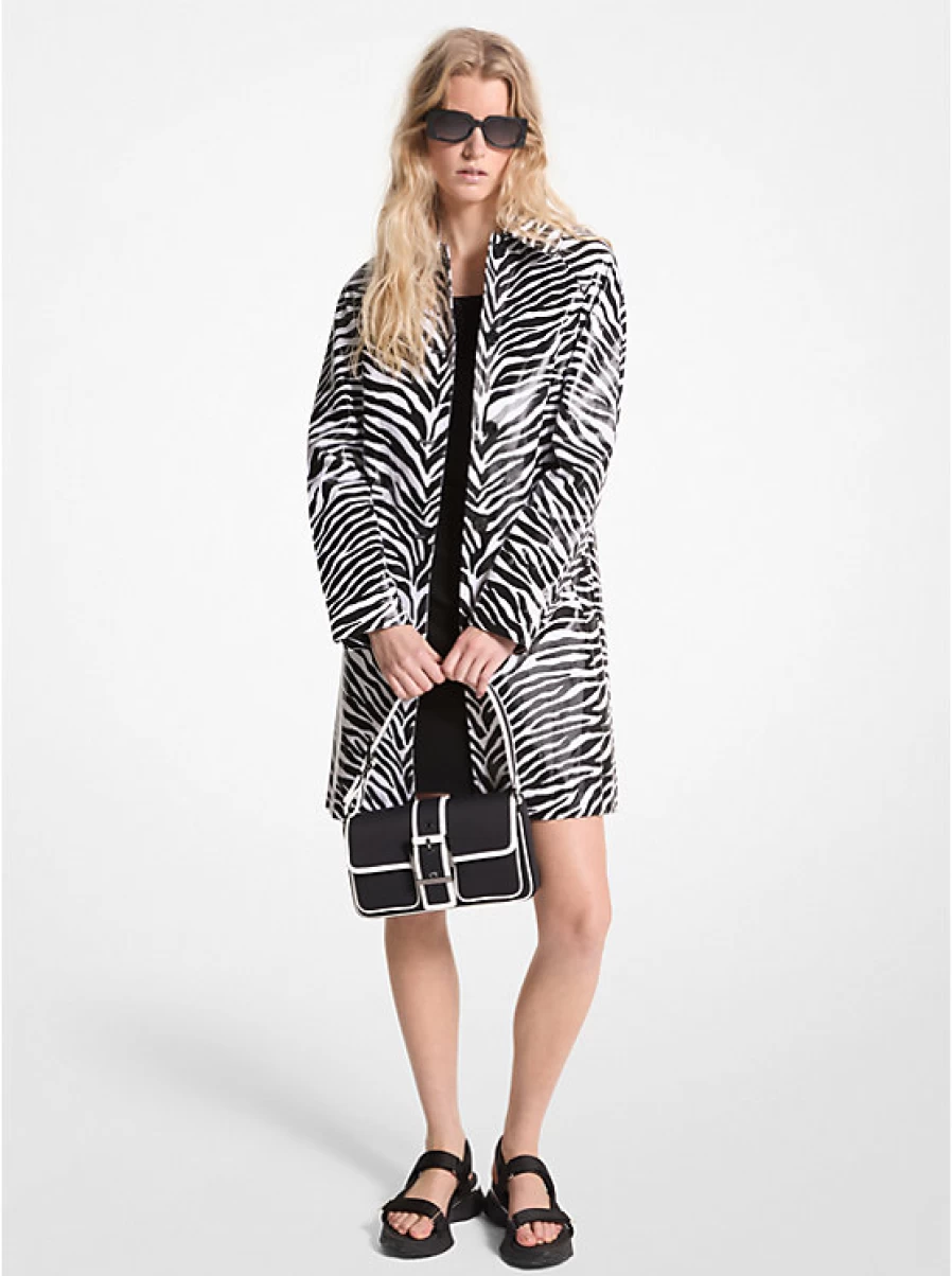 Michael Kors Women's Cotton Twill Balmacaan Coat with Zebra Print