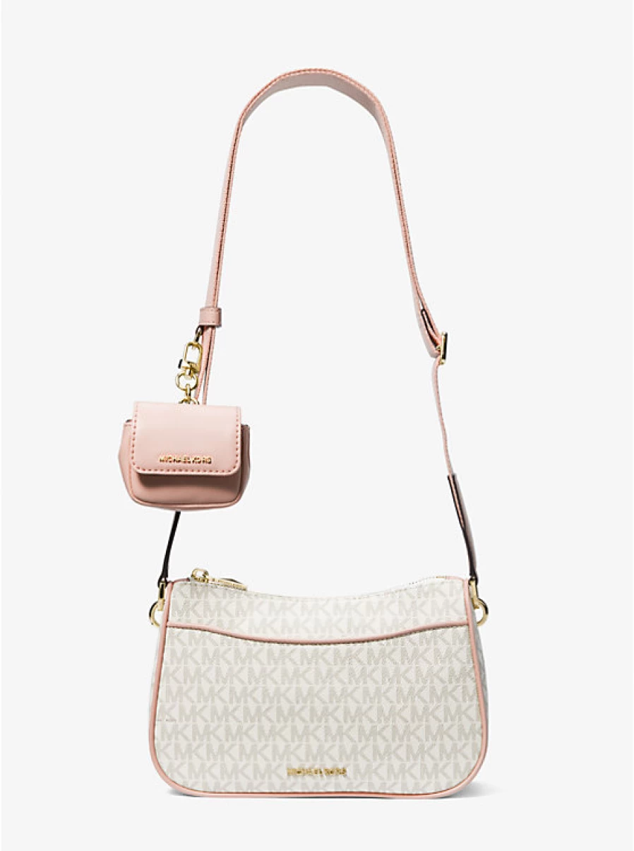 Michael Kors Women's Medium Jet Set Signature Logo Crossbody Bag with Adjustable Shoulder Strap & AirPods Pro Case