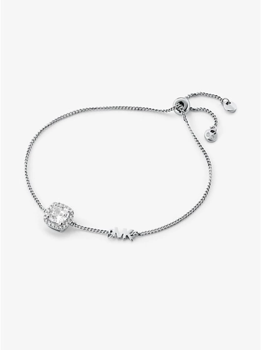 Michael Kors Women's Sterling Silver Slider Bracelet with Precious Metal Plating and Pavé Stones