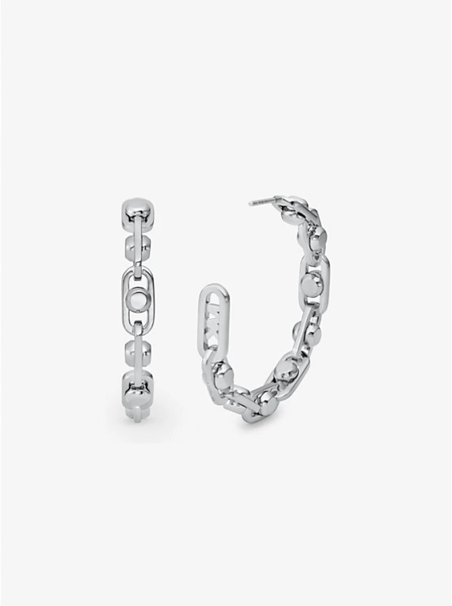 Michael Kors Women's Astor Hoop Earrings - Brass Plated Linked Medium Hoops, Premium Fashion Jewelry