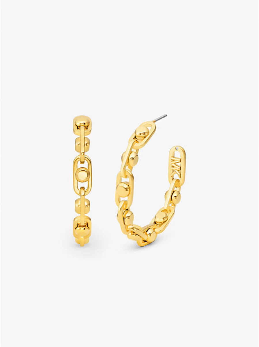 Michael Kors Women's Astor Hoop Earrings - Brass Plated Linked Medium Hoops, Premium Fashion Jewelry
