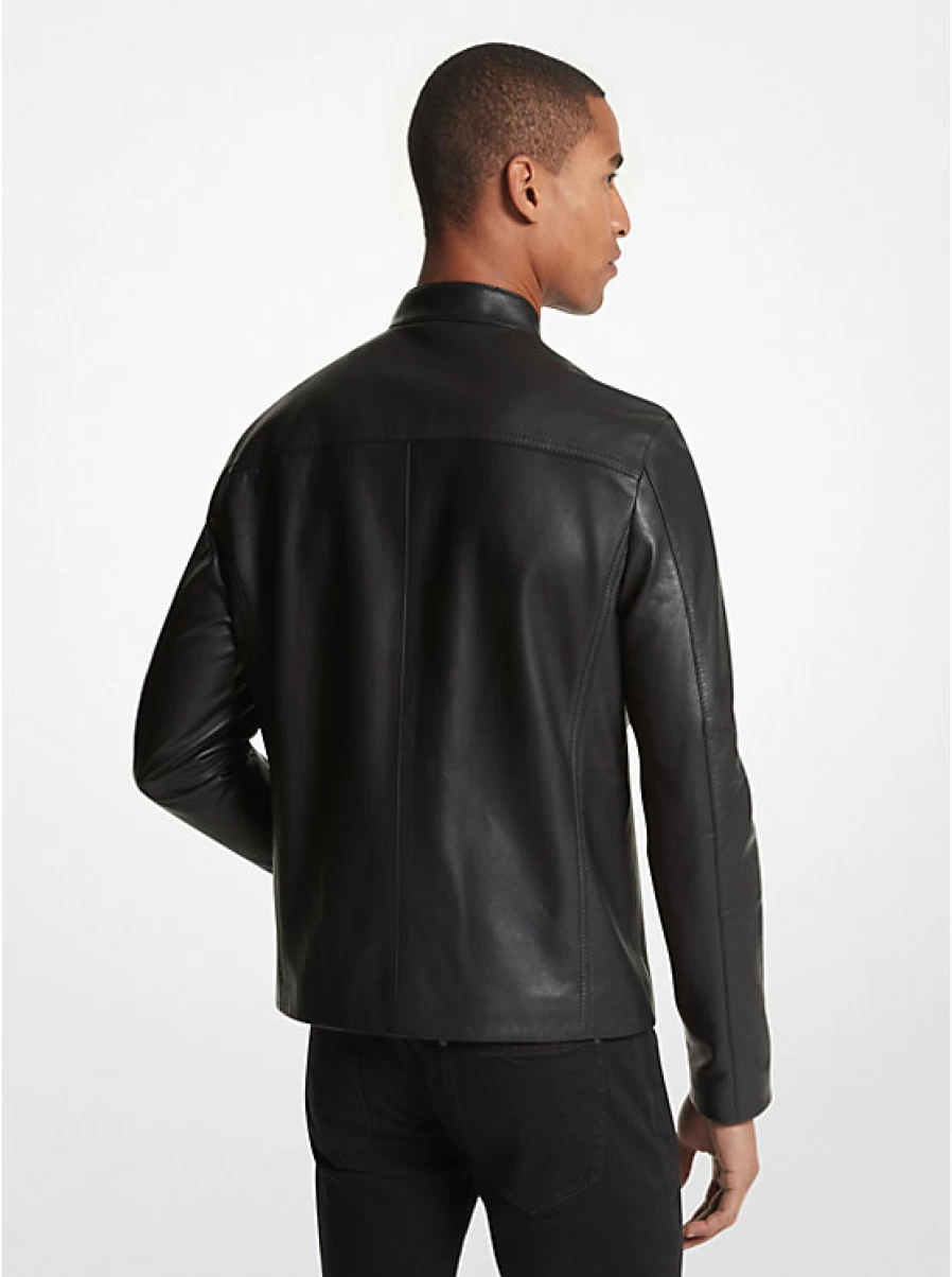 Michael Kors Men's Genuine Leather Racing Jacket for Stylish Motorcycle Riding