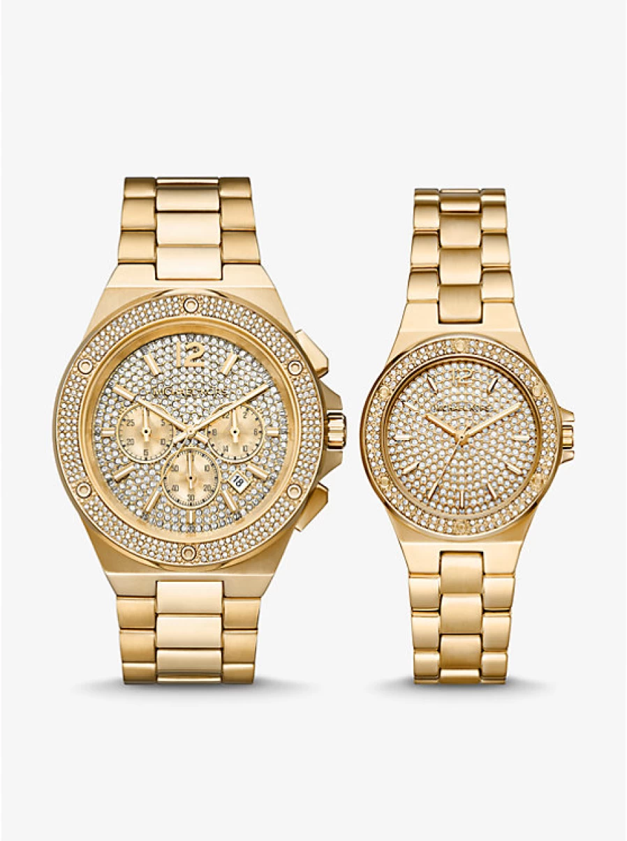 Michael Kors Women's Gold-Tone Watch Set with Paving Stone Accents