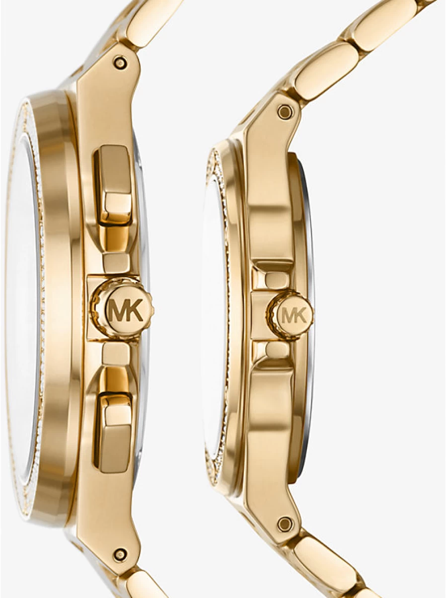 Michael Kors Women's Gold-Tone Watch Set with Paving Stone Accents