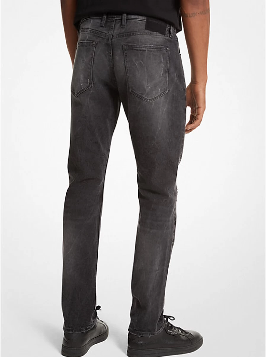 Michael Kors Men's Distressed Stretch Denim Jeans with Worn Effect