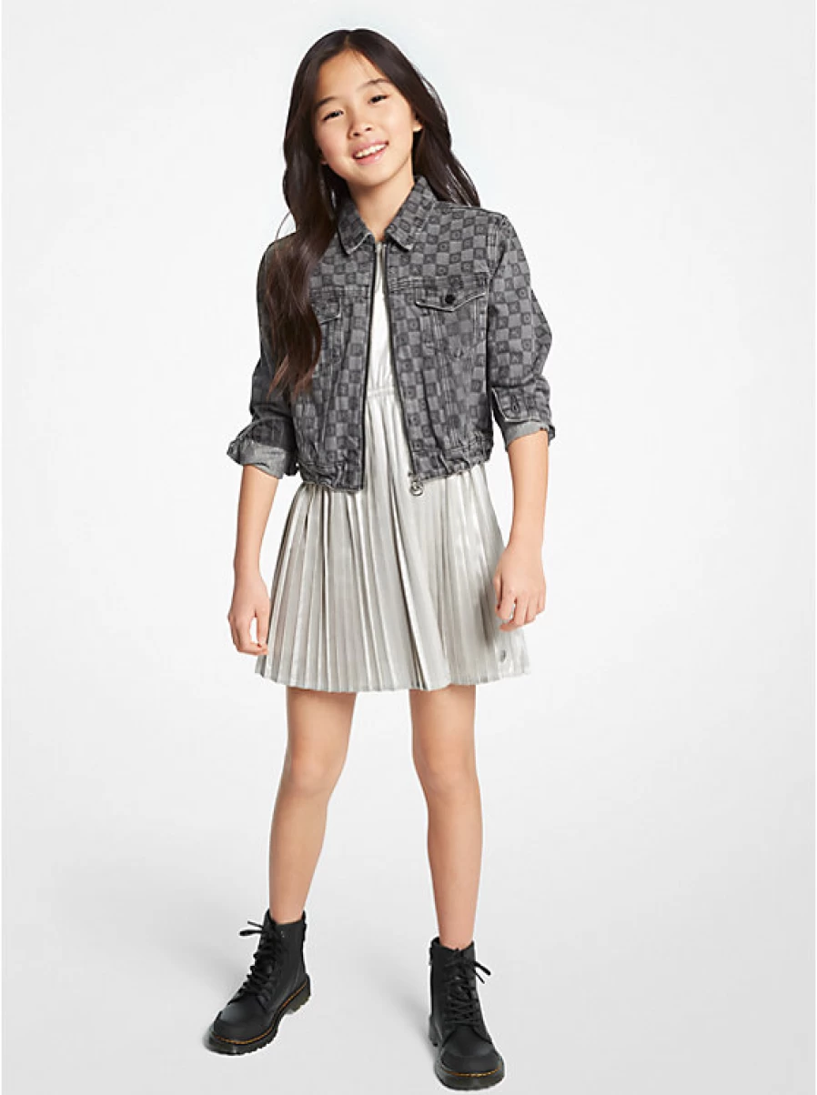 Michael Kors Kids' Denim Jacket with Checkerboard Pattern Logo - Stylish Children's Outerwear