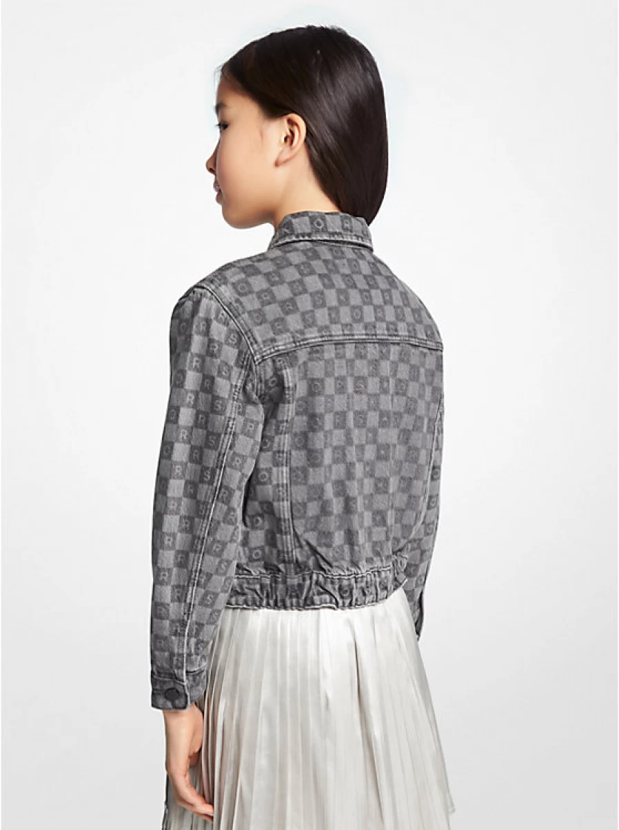 Michael Kors Kids' Denim Jacket with Checkerboard Pattern Logo - Stylish Children's Outerwear