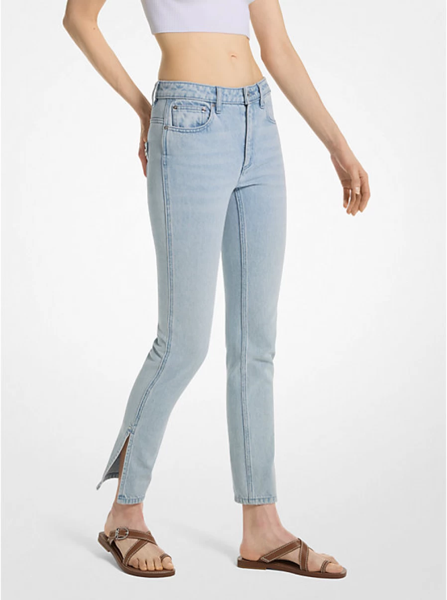 Michael Kors Women's Low Rise Denim Jeans with Raw Hem and Distressed Details