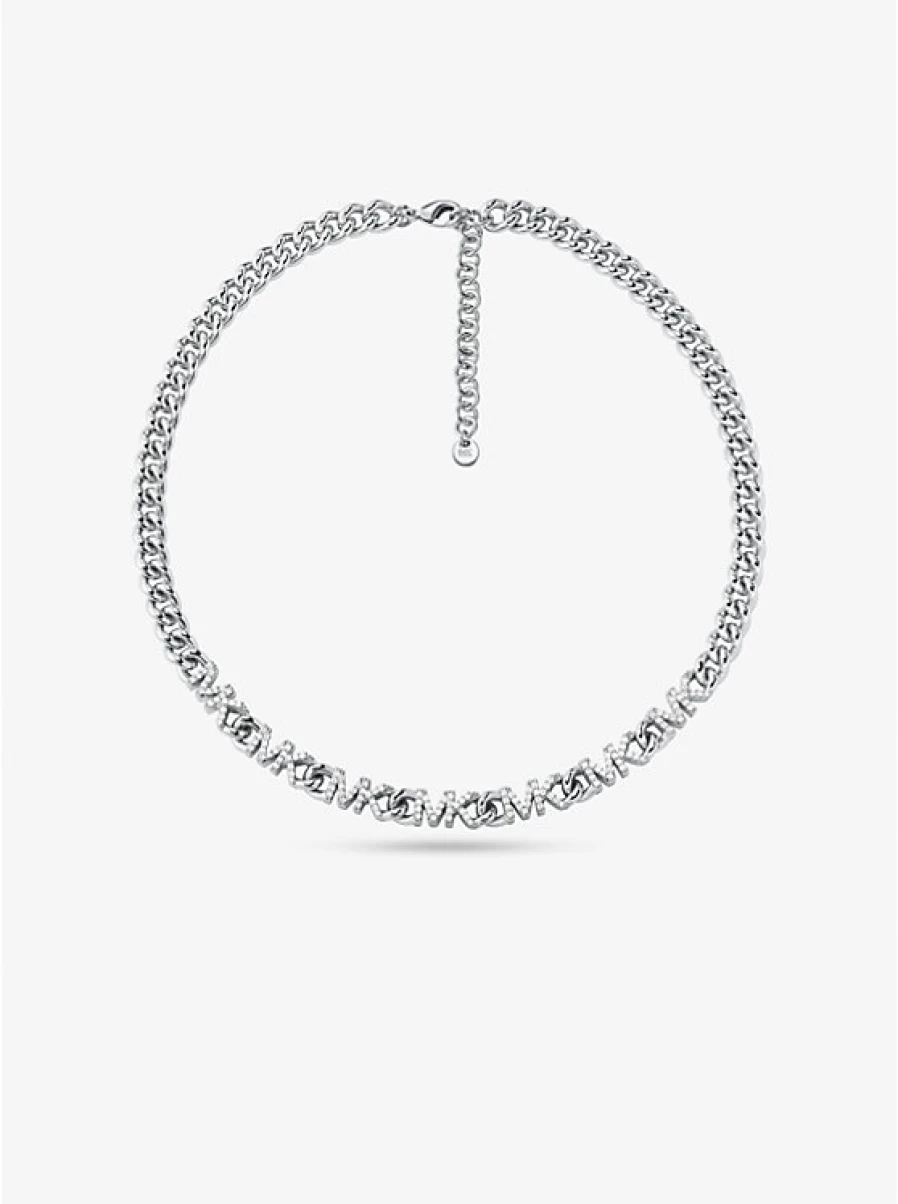 Michael Kors Women's Brass Necklace with Precious Metal Plating, Chain and Logo Pendant