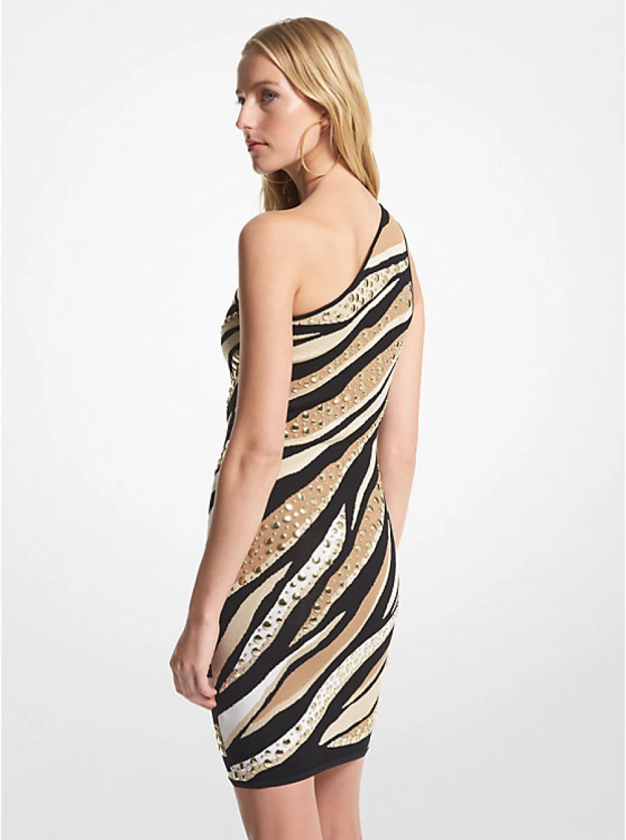 Michael Kors Women's Jacquard Mini Dress with Tiger Pattern and Brand Logo