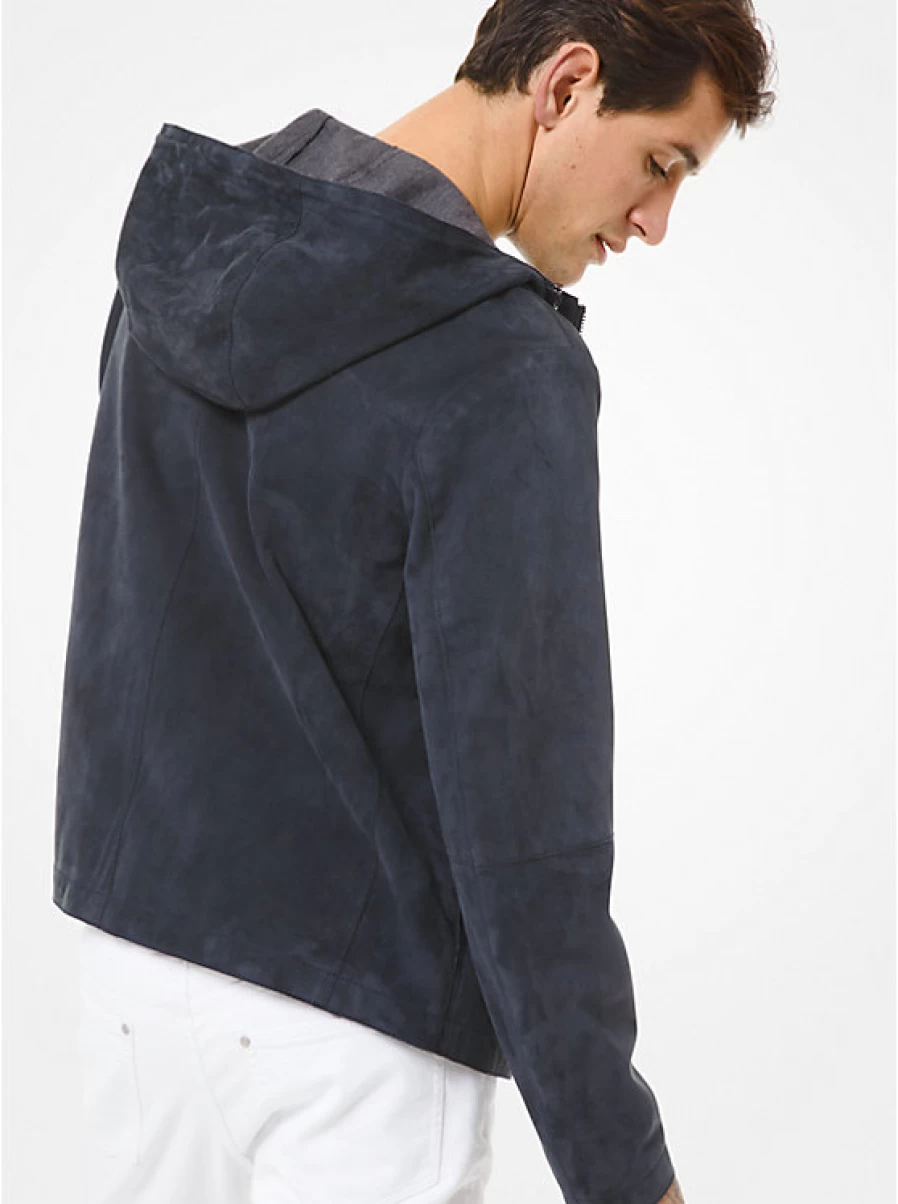 Michael Kors Men's Bonded Suede Jacket with Cap - Premium Leather Outerwear for Men