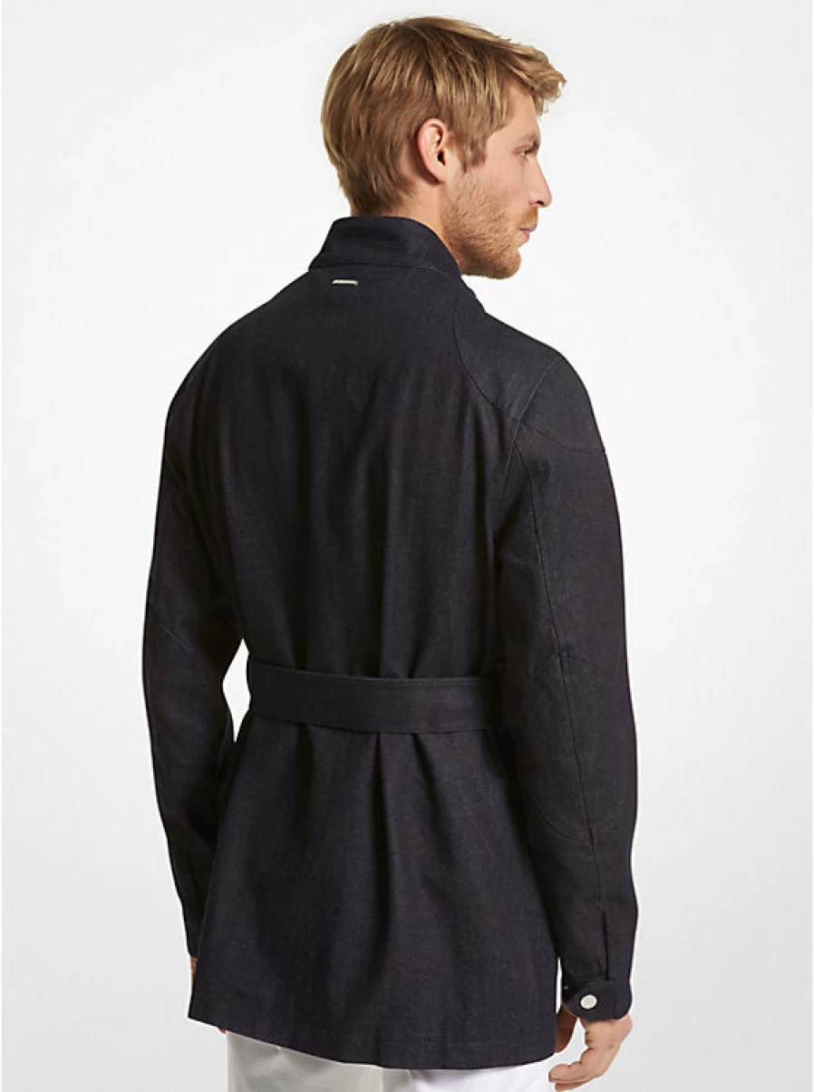 Michael Kors Men's Military Cotton Jacket with Belt - Classic Woven Fabric Outerwear
