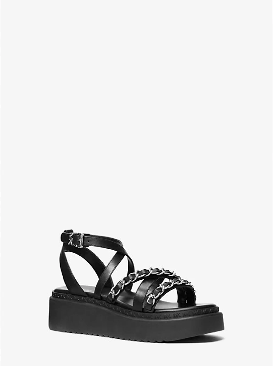 Michael Kors Women's Issa Leather Sandals with Platform Sole and Ornamental Details