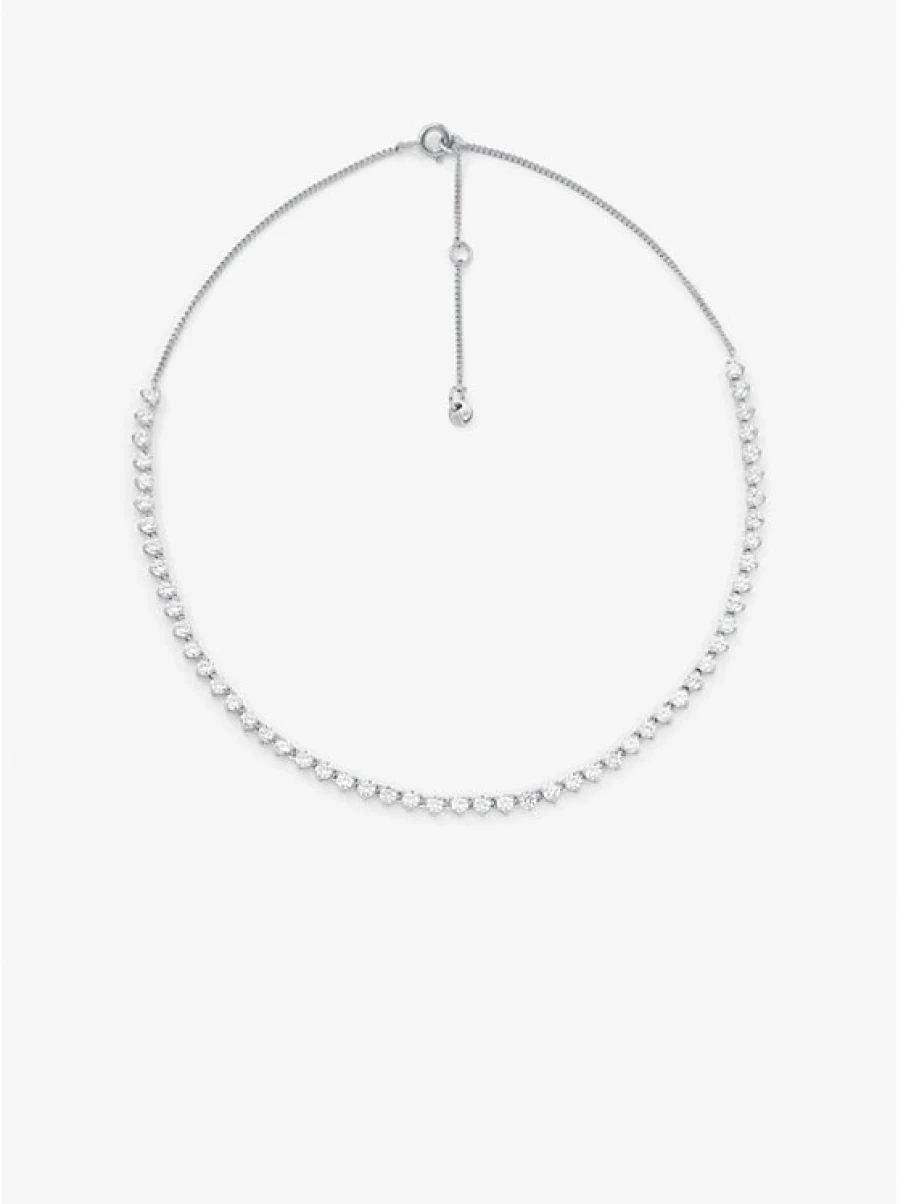 Michael Kors Women's Cubic Zirconia Sterling Silver Plated Necklace Elegant Precious Metal Jewelry