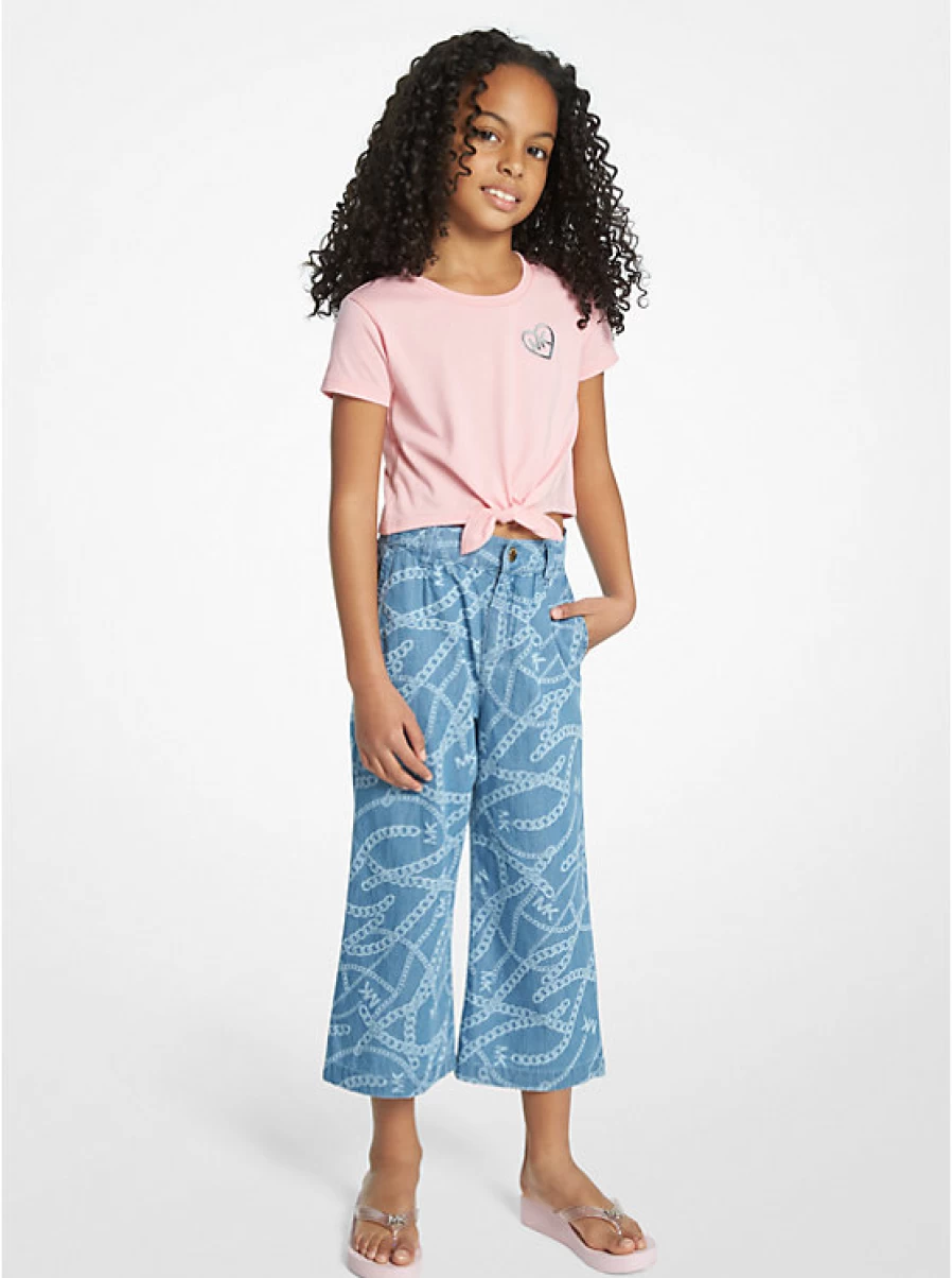 Michael Kors Kids' Printed Chambray Trousers with Chain Logo Design