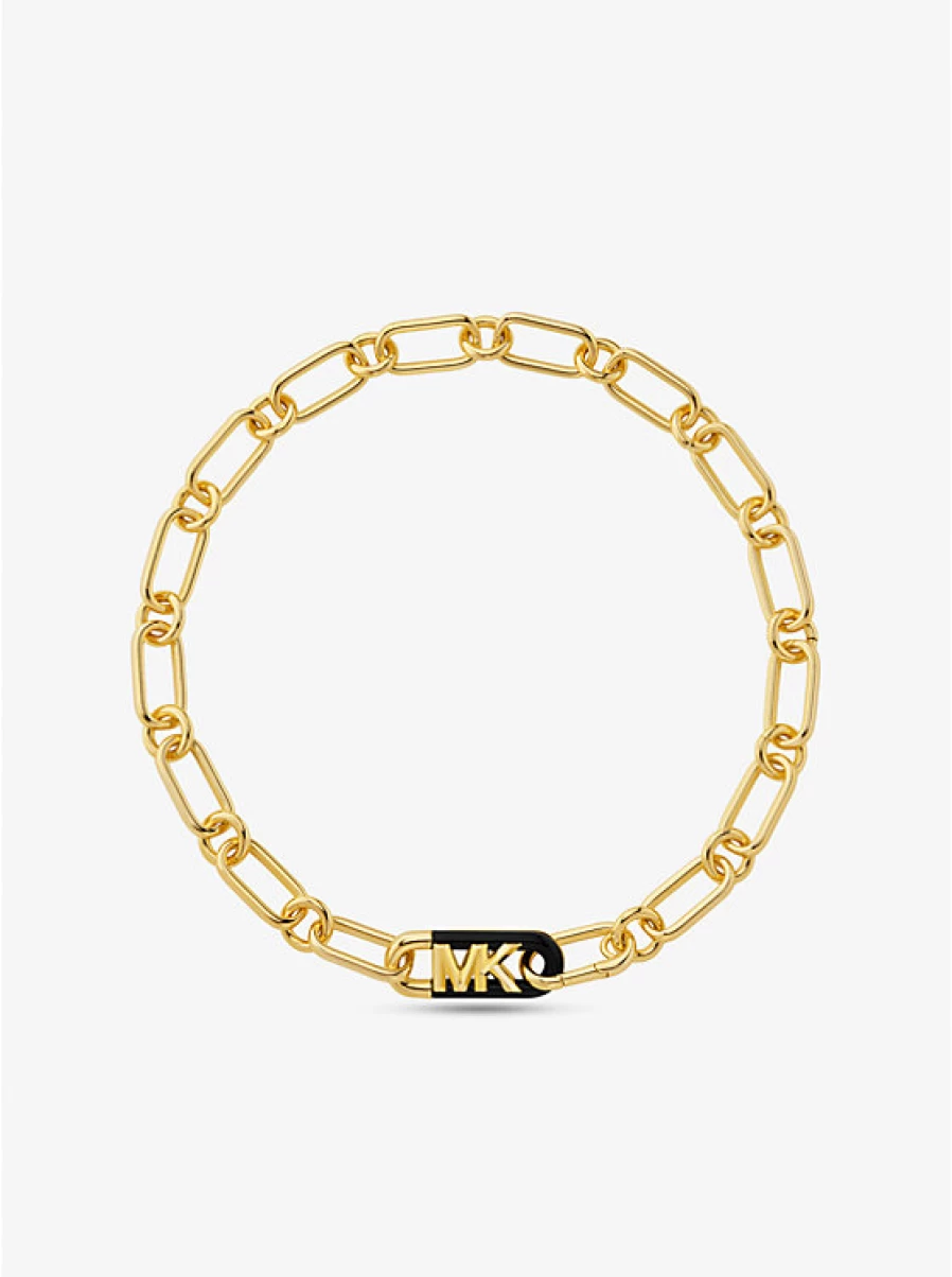 Michael Kors Women's Brass Link Necklace with Precious Metal Plating & Acetate Logo Pendant
