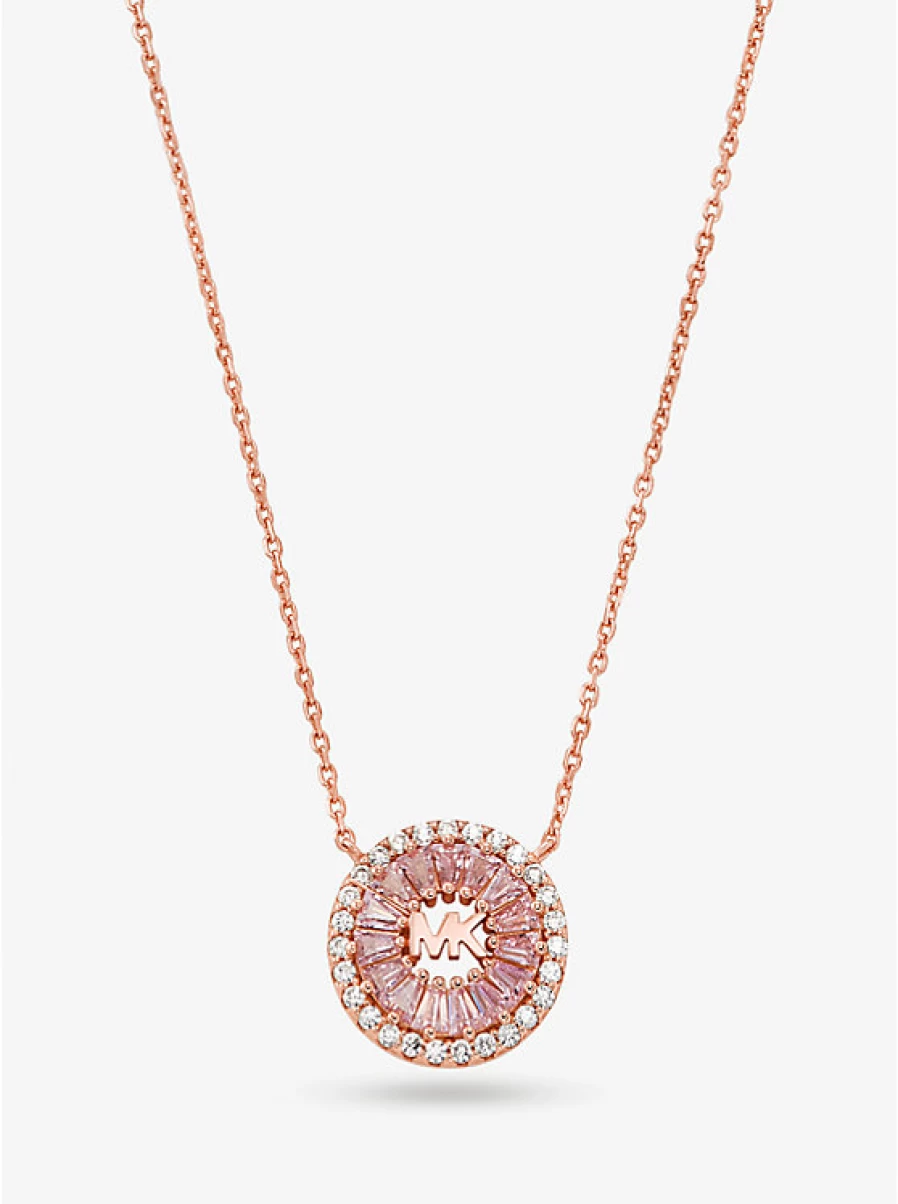 Michael Kors Women's Sterling Silver Necklace with Precious Metal Plating, Halo & Pavé Stone Accents