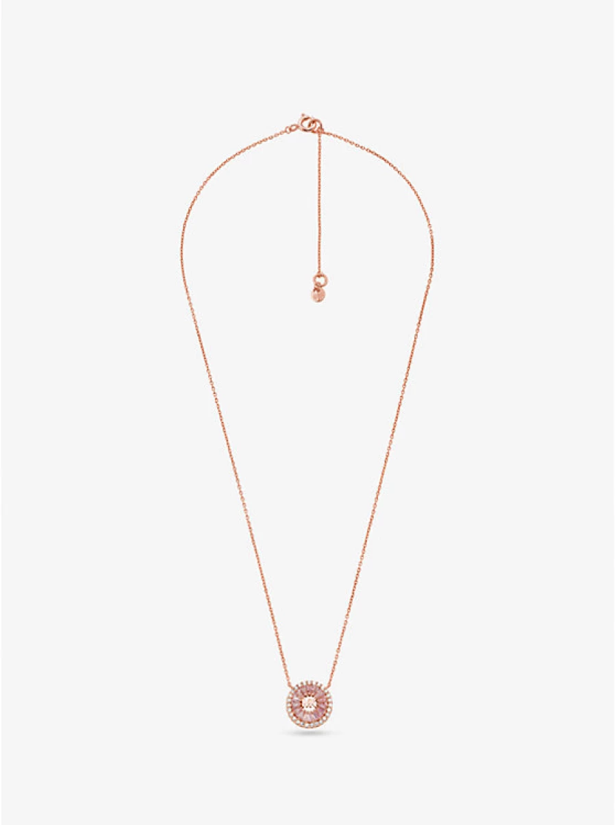 Michael Kors Women's Sterling Silver Necklace with Precious Metal Plating, Halo & Pavé Stone Accents