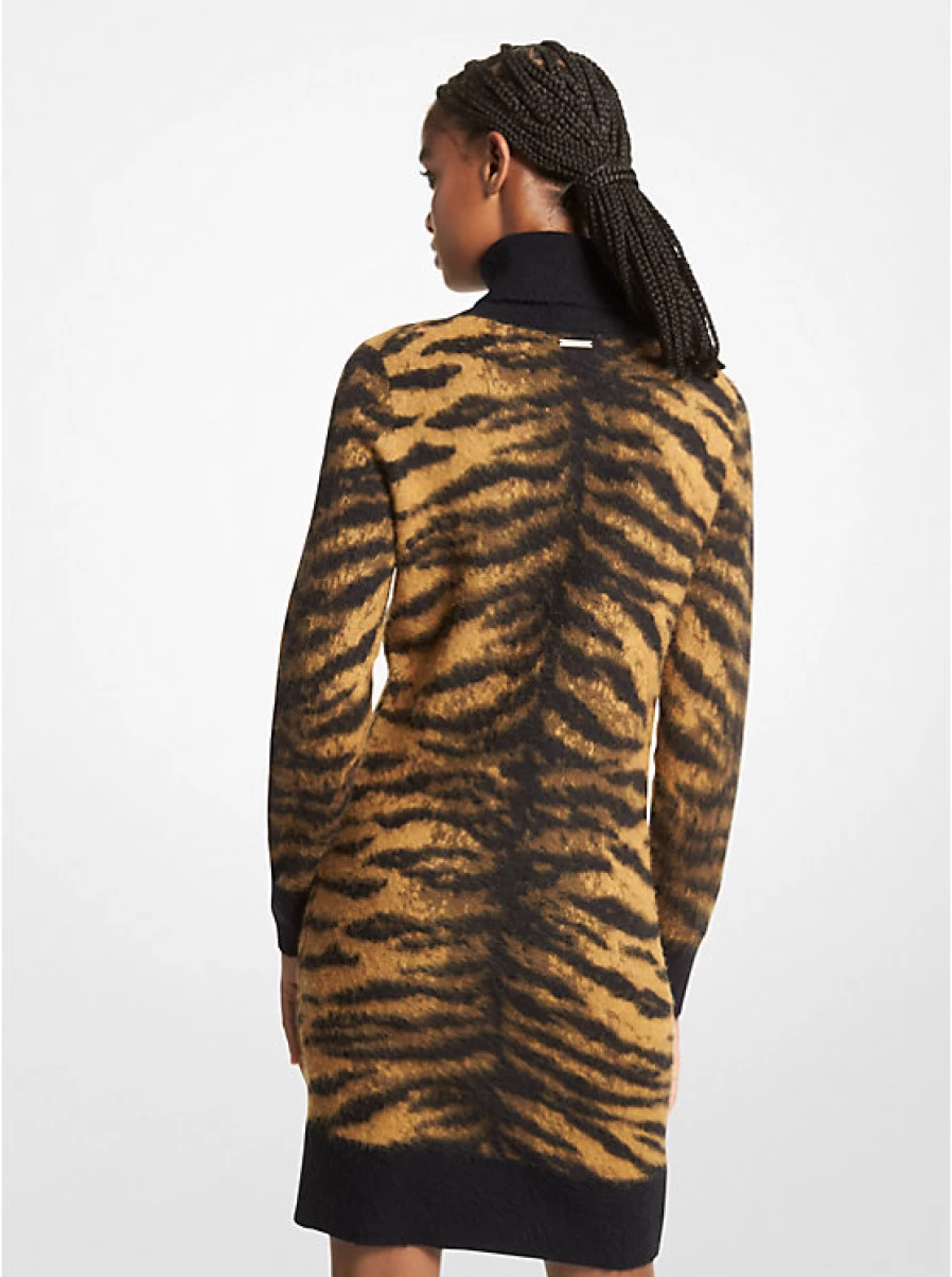 Michael Kors Women's Brushed Jacquard Sweater Dress with Tiger Pattern - Elegant Knit Tiger Design