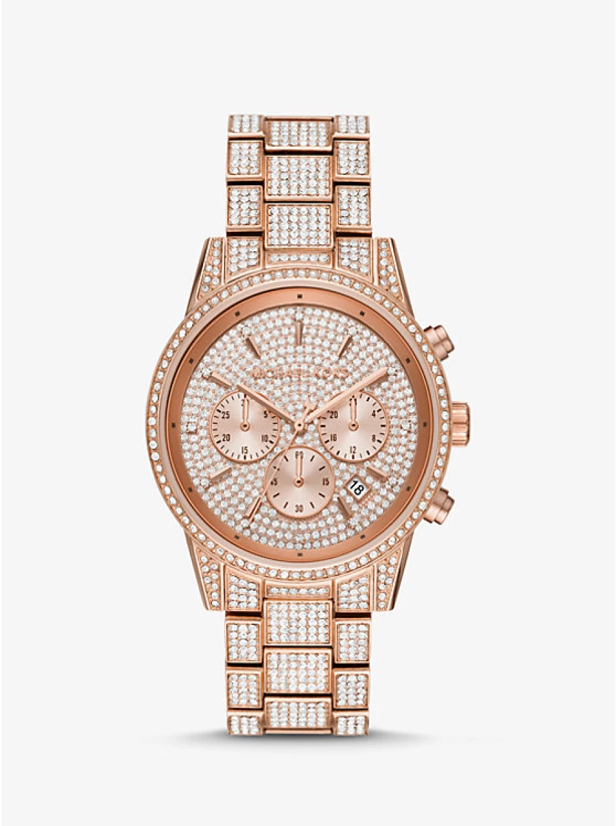Michael Kors Women's Ritz Rose Gold-Tone Watch with Paving Stone Accents