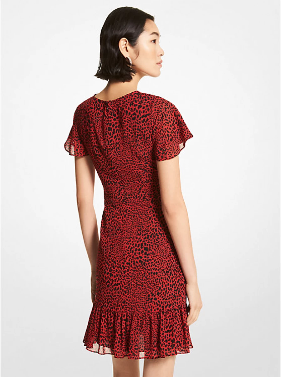 Michael Kors Women's Embroidered Georgette Crepe Dress with Animal Print and Unique Cut